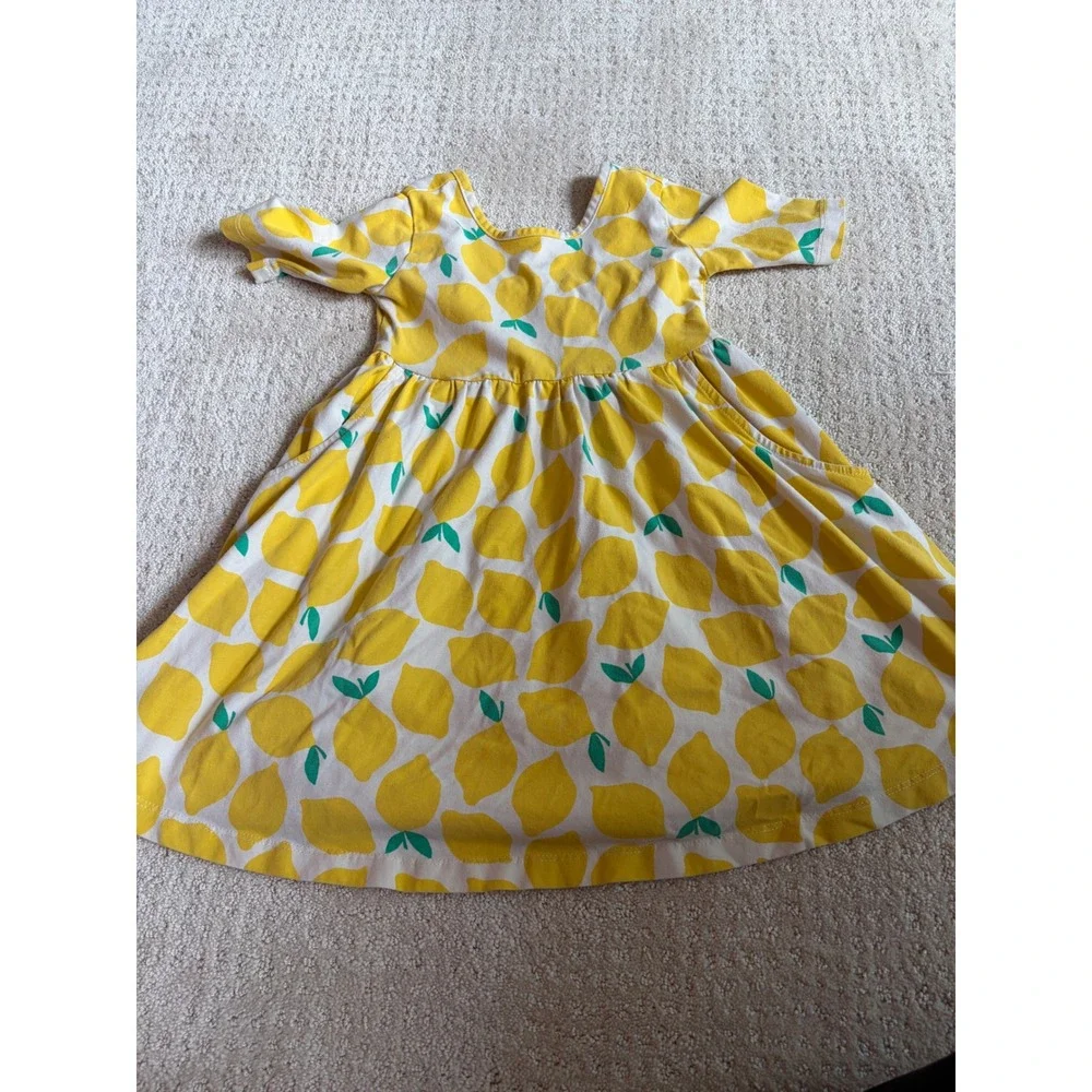 Hanna Andersson Dress Girls 4 Yellow Lemon Print Skater Cotton Pockets